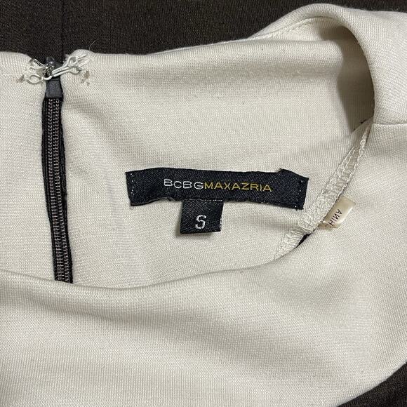 BCBGMaxAzria Colorblock Mini Shift Dress Size S Brown Cream Office Fall - Picture 6 of 9